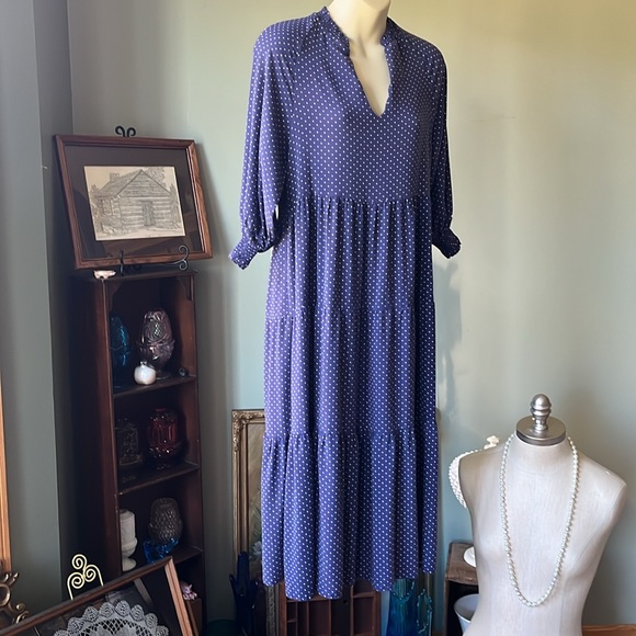 ISA CLO. POLKA DOT BLUE TIERED MIDI DRESS ?S/M - Picture 3 of 10